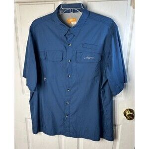 Habit Shirt Men's XL Blue Button-Up Short Sleeve Solar Factor 30+ Vented Fishing